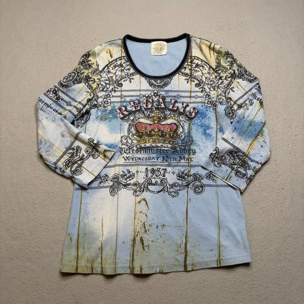 Skinny Minnie Top Women Large Blue Regalis Westminster Abbey Crown Y2K Fairycore